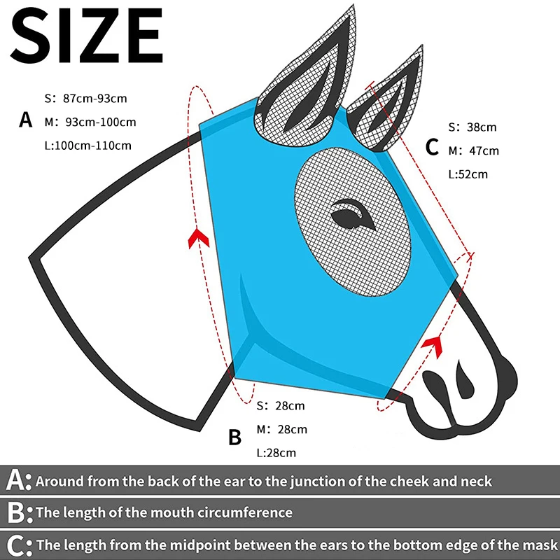 New Soft Mesh Horse Fly Mask With Ears Fine Mesh Horse Equine Fly Mask With Ears 60% UV Protection