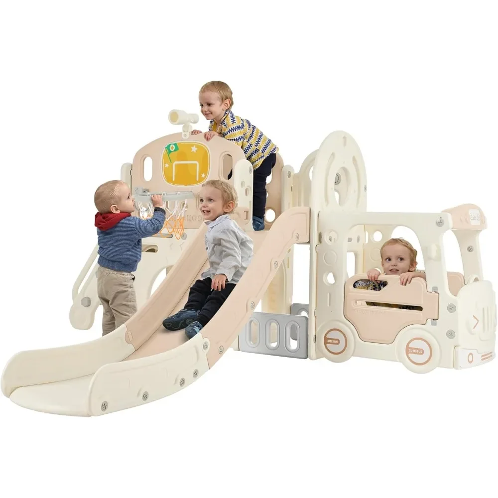 

Kids Slide Playset Structure 9 in 1, Freestanding Castle Climbing Crawling Playhouse with Slide, Arch Tunnel, Ring Toss,