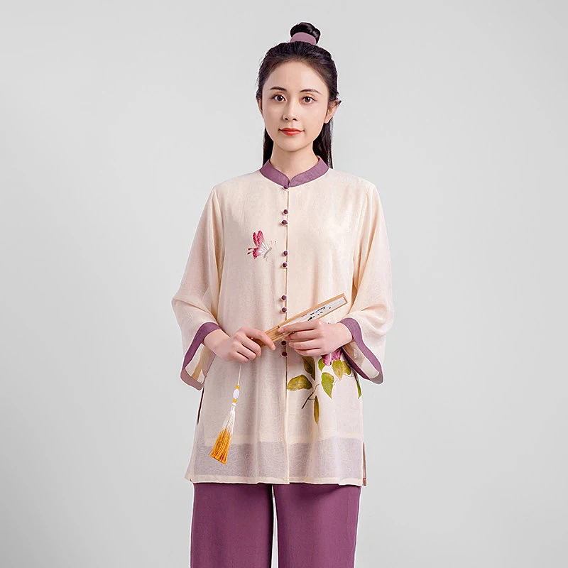 Women's Premium Tai Chi Uniform - Flowy Drapey Ramie Gauze Outfit for Summer Martial Arts Practice & Competition