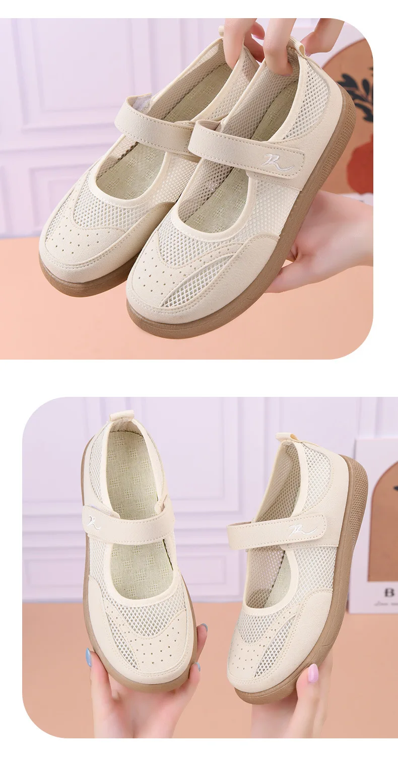 Damen Mesh Mary Jane Schuhe mit weicher Gummisohle, atmungsaktive flache Schuhe zum Gehen – Detail 10