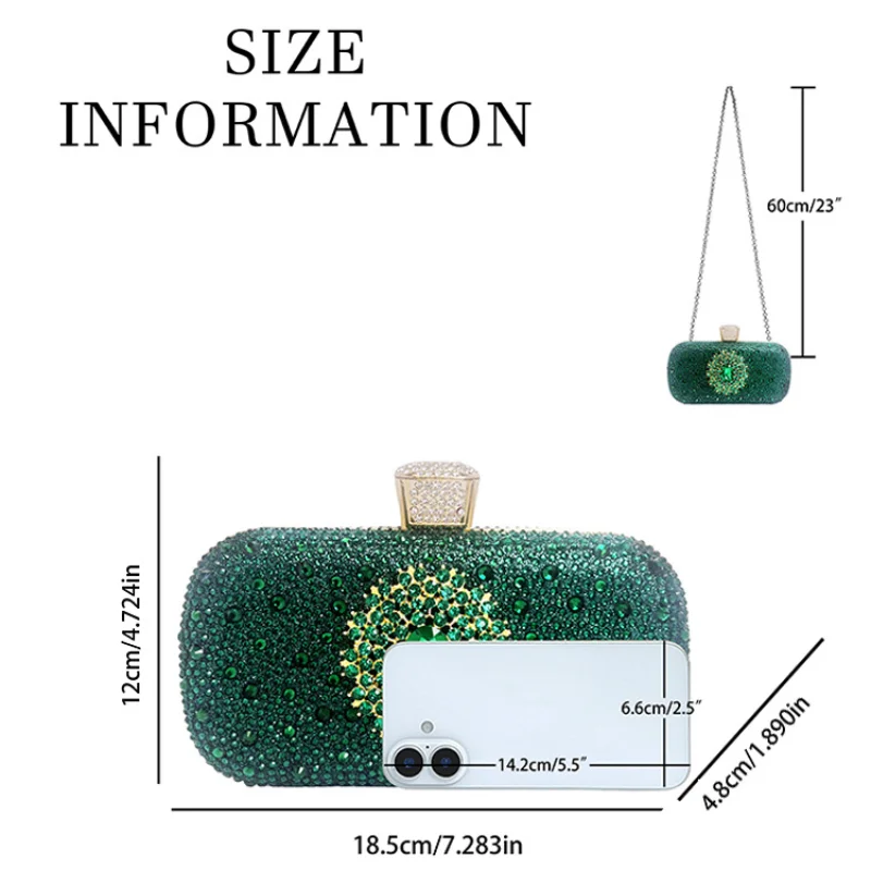 Grüne, hochwertige, mit Diamanten besetzte Clutch-Tasche. Hochwertige Bankett-passende grüne, mit Diamanten besetzte Abendtasche