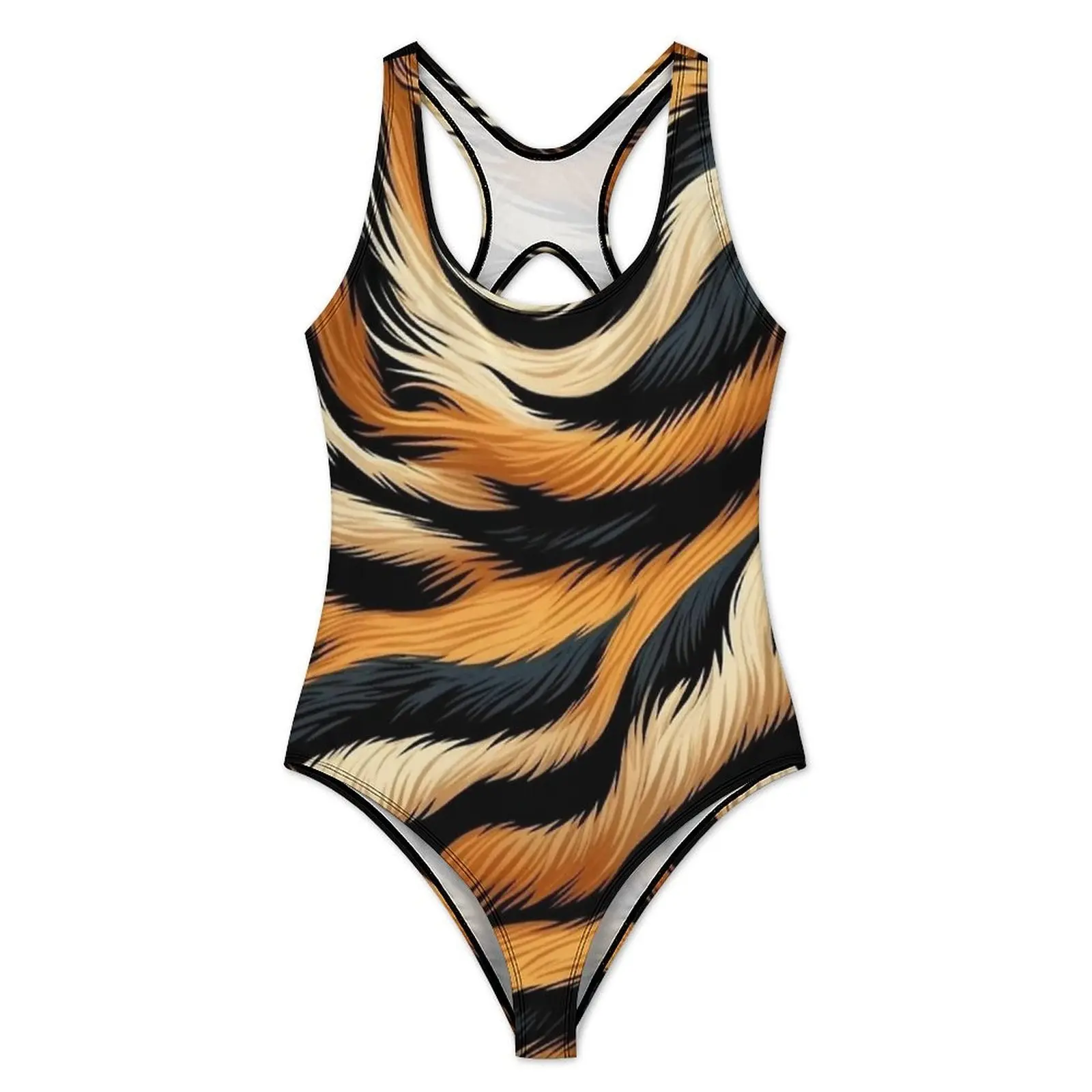 Vintage Tiger Stripe Print Swimsuit Swimwear One Piece Sport Print Swimsuits Backless Bathing Suit Women Push Up Sexy Beach Wear