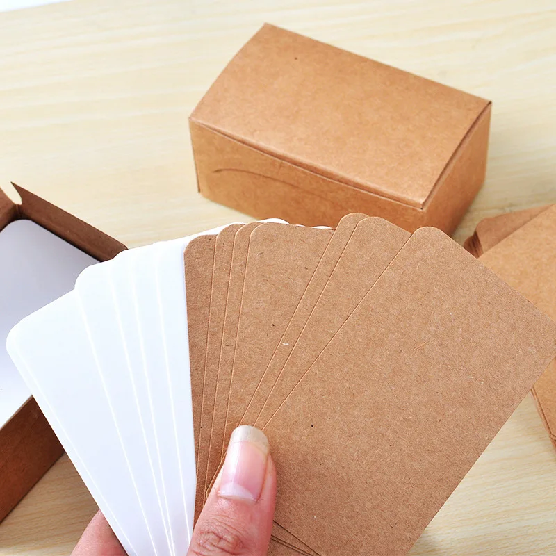 100PCS/Box Kraft Paper Card Color Blank Business Pads Message Thank You Cards Writing Paper Label Bookmark Student Learning Card