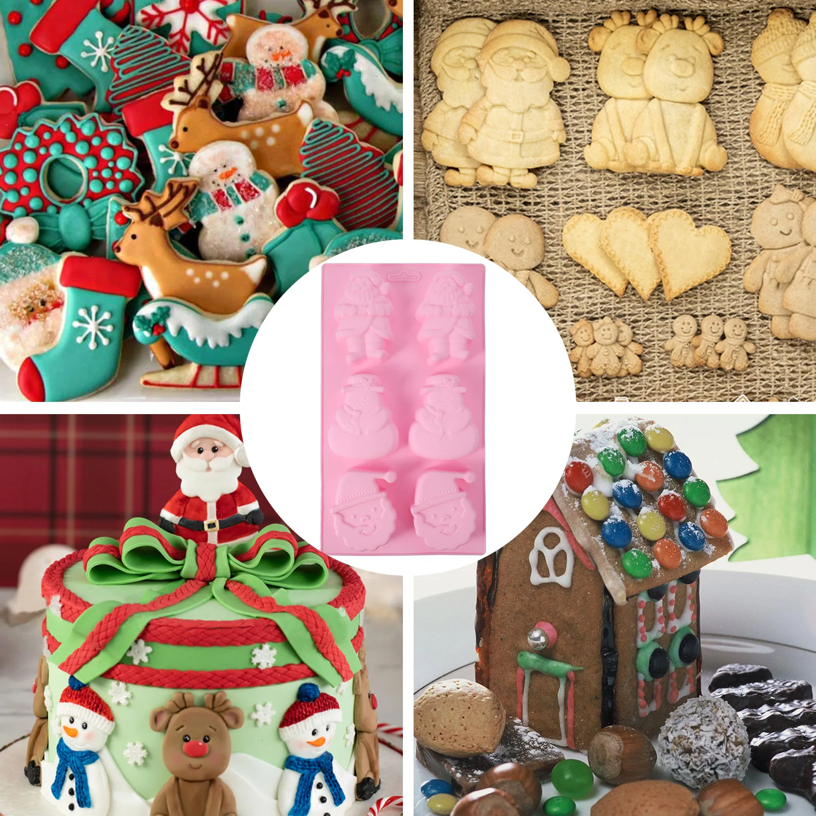 

2Pcs 6-Hole Silicone Cake Mold Christmas Baking Tray with Santa Snowman Design for DIY Chocolate Cake Soap Making Tool