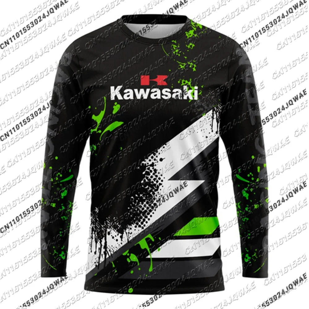 

Kawasaki Moto Sport Downhill Костюм с круглым вырезом Негабаритный дышащий быстросохнущий трикотаж для мужчин и женщин Свободный повседневный спортивный топ