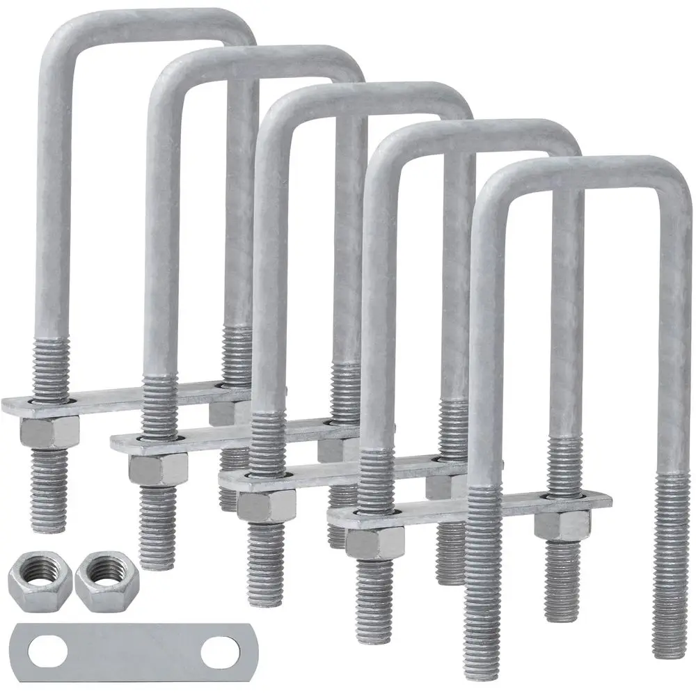 

5 Pack, 1/2 Diameter x 2-1/16 Width x 6-5/16 Length, Galvanized Square U-Bolts with Plates and Nuts, Suitable for Automotive, Tr