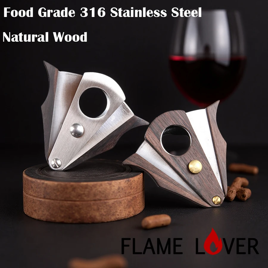 Flame Lover Cuba Cigar Cutter Wood Guillotine Puncher Scissors Knife Stainless Steel 2 Blades For Men Smoking Accessories 849U