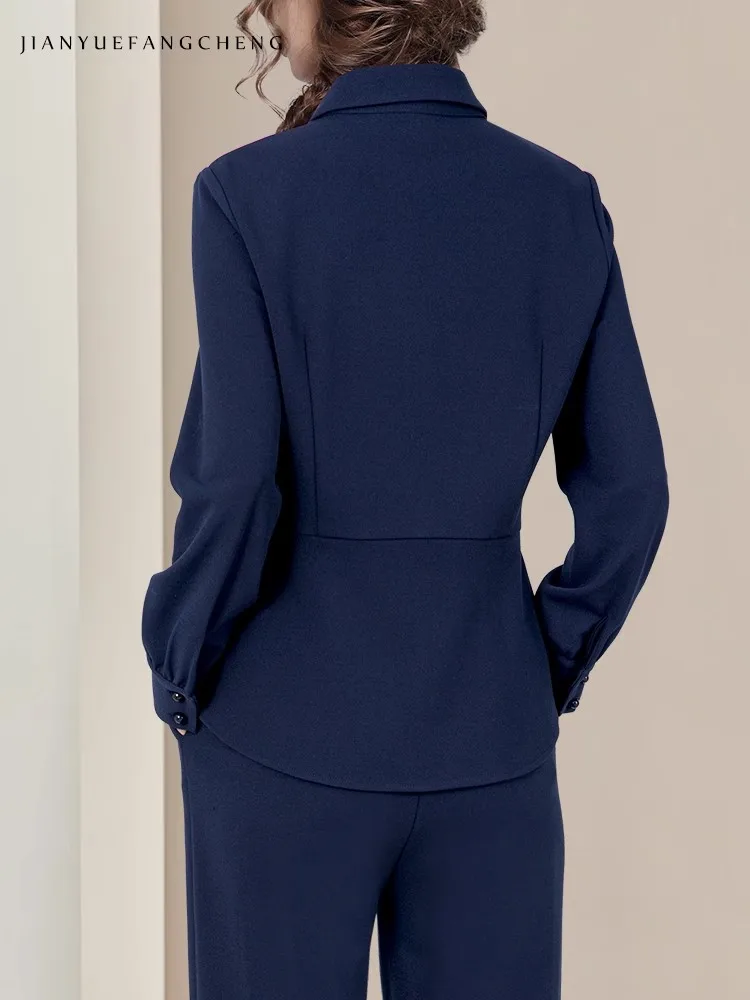 Mode femmes à manches longues col rabattu asymétrique boutonné chemise coupe ajustée printemps haut d'été Blouses