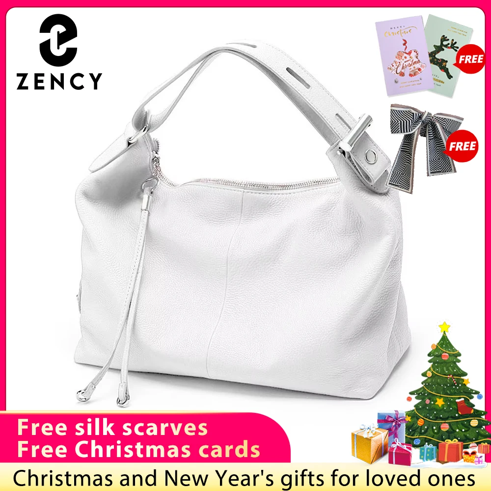 

Zency, женская сумка-хобо из 100% натуральной кожи, белые женские сумки на плечо с кисточками, классическая красная сумка, кошелек через плечо, 2024, модная