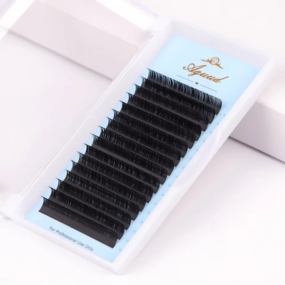 AGUUD 16 Rows Long 16-20mm Eyelashes Extensions Individual Matte Black Cashmere Silk Eyelashes Faux Mink Russian Volume Lashes