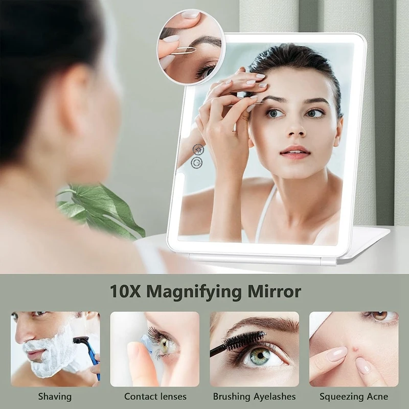 Miroir de maquillage de voyage 4.2 avec loupe 10X, 3 éclairages de documents, accessoires pour femmes