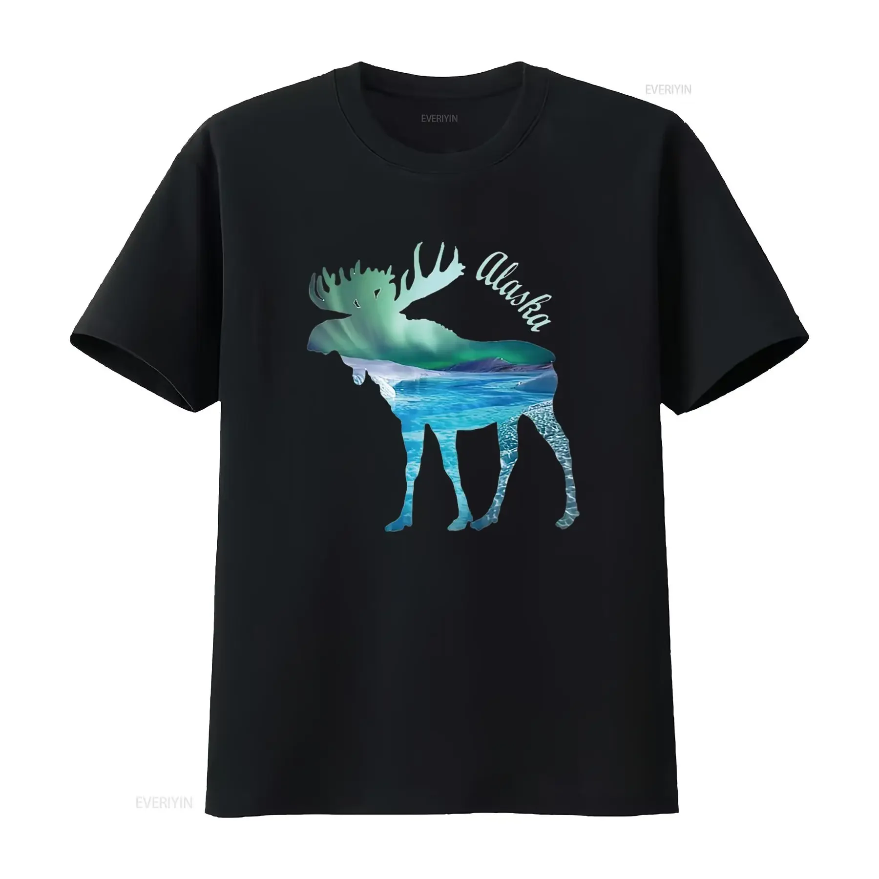 Alaska Moose Souvenir Keepsake Alaskan Northern Lights T Shirt vintage Washed streetwear Soft Breathable designer clothes