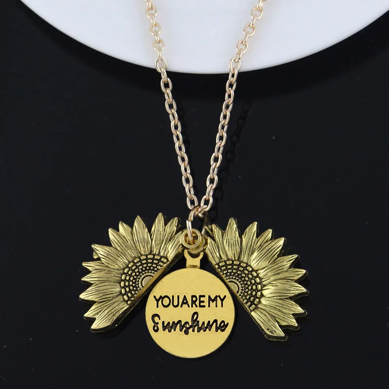 Sunflower Necklaces for Women Stainless Steel Open Locket You Are My Sunshine Necklace Birthday Jewelry Colorful Pendant Collar