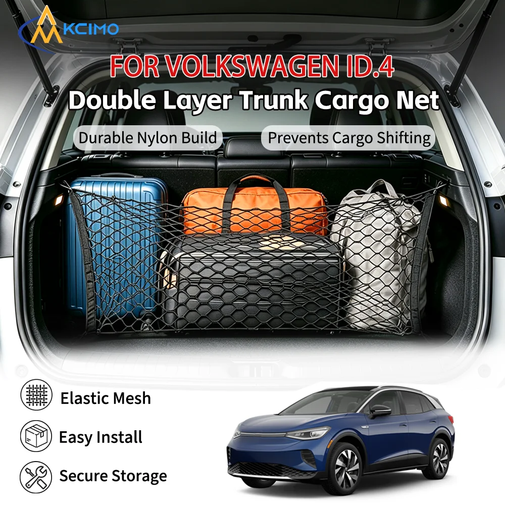 For Volkswagen ID.4 Car Rear Compartment Elastic Storage Net Pocket Single/Double Layer Optional Vehicle Trunk Luggage
