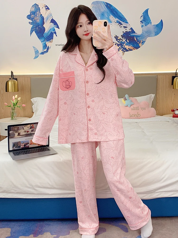 

Pajama Fluffy Sets Women Flannel Pyjama Set Ladies With Nordic Pattern For Cozy Nights Buttoned Front Long Sleeve Full Length OL