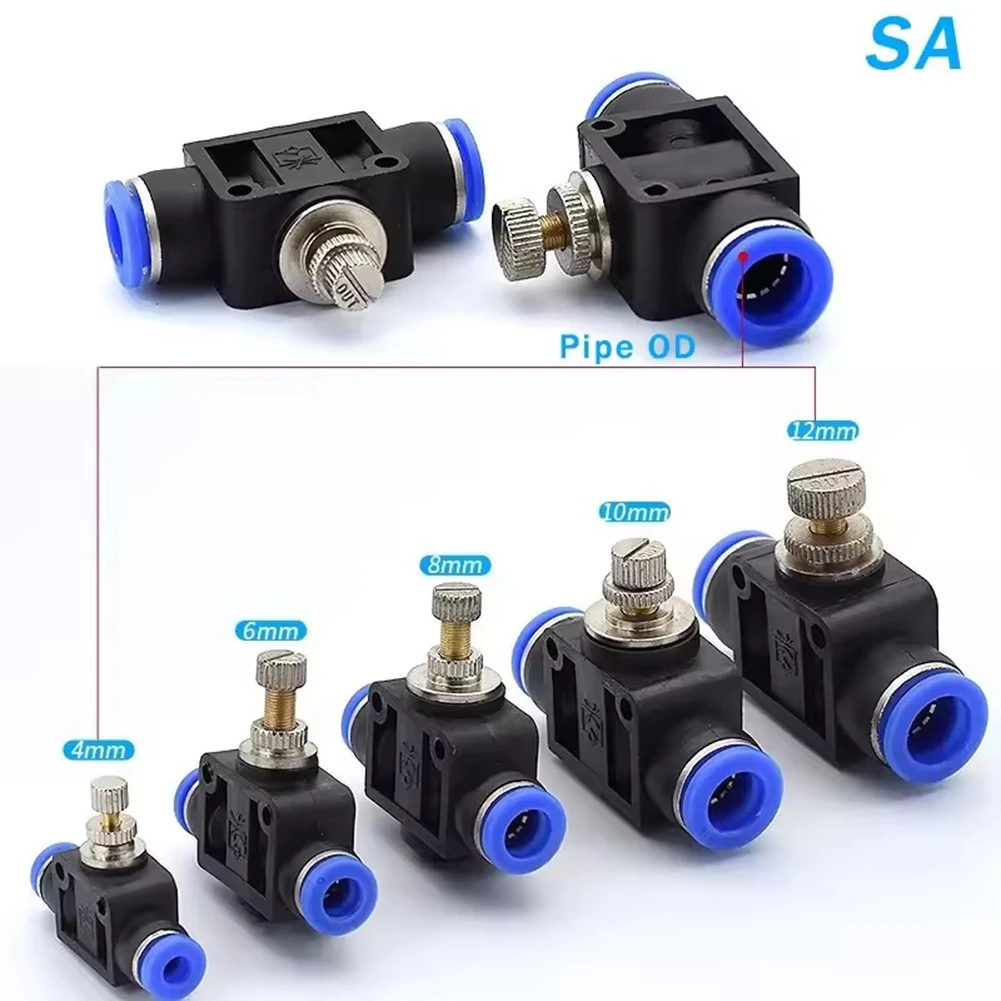 SA4/6/8/10 منظم تدفق الهواء الهوائي 4-12 مللي متر أنبوب خرطوم Od تدفقات الغاز ضبط صمامات التحكم في سرعة الهواء المناسب للرشاشات