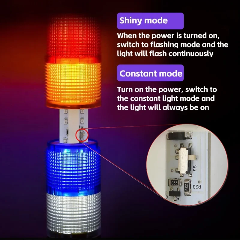 Industrial LED Signal Tower Stack Lights for CNC Machines DC12-24V/AC220V Steady Flashing Modes, with Warning Lights Buzzer