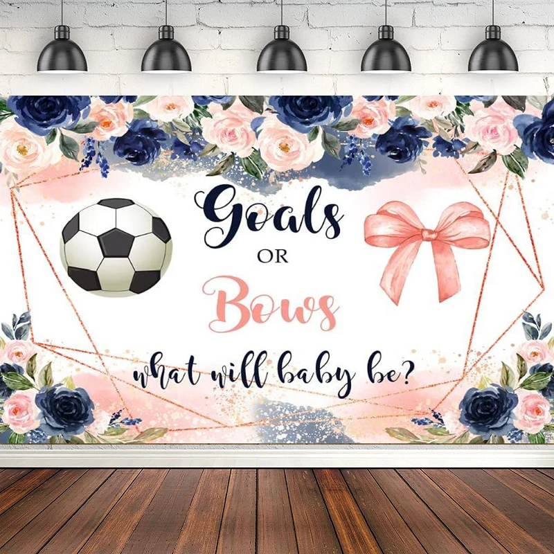 Photography Backdrop Soccer Gender Reveal Goals Or Bows Baby Shower Flowers Boy Or Girl He Or She Floral Background Party Banner