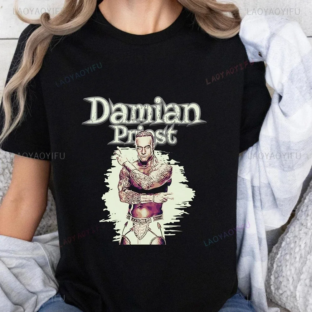 Wrestler Damian Priest Wrestler Printed T-shirt Top Neutral Trend Harajuku Short Sleeved Unisex Shirt Graphic Oversized T-shirt