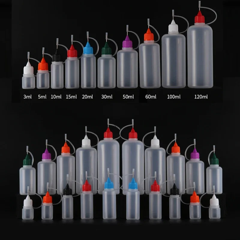 10Pcs 3/5/10/15/20/30/50/100ml Steel Needle Tips Bottle Plastic LDPE Dropper Bottles E Liquid Vape Oils Squeezable Containers