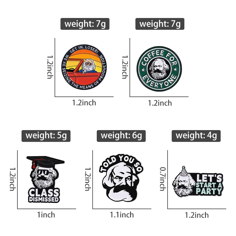 Marx Coffee for Everyone Brooch Enamel Pins Class Dismissed Start A Party Brooches Backpack Lapel Badge Jewelry Gift for Friends