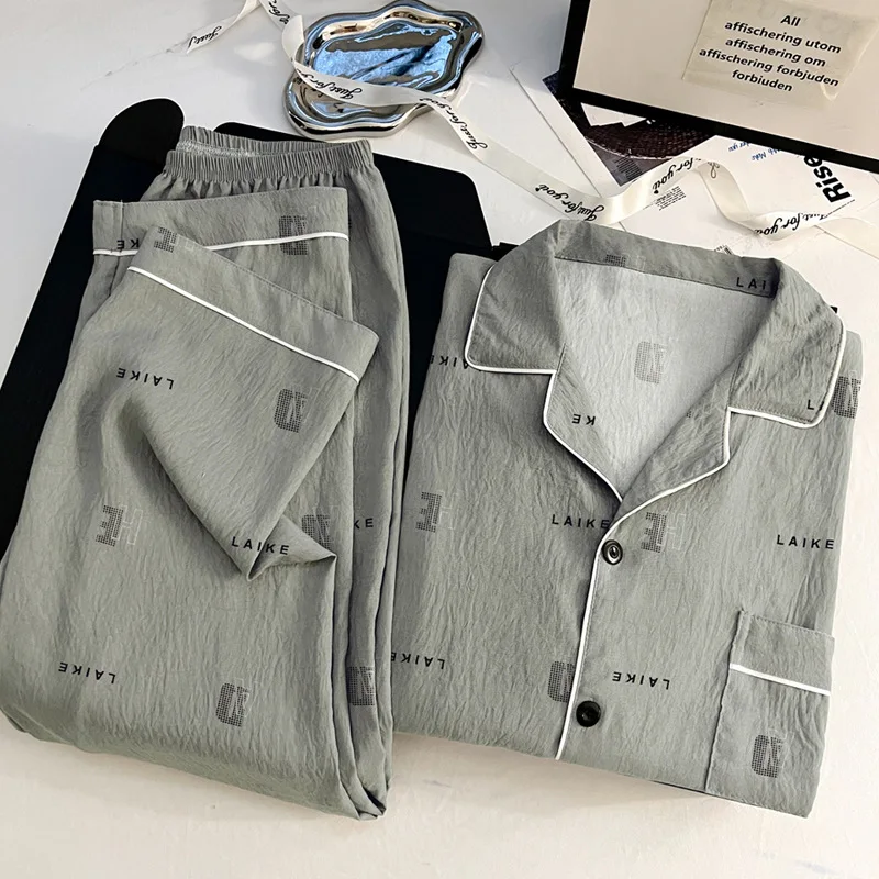 ضوء فاخر خمر Instagram-Style الرجال سحابة القطن ملابس غير رسمية الربيع/الخريف بيجامة مجموعة قطعتين مجموعة استرخاء #3