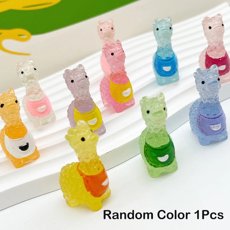 Cute Cartoon Luminous Alpaca Micro Landscape Ornament Creative Miniature Statue DIY Home Decoration Desktop Small Ornament