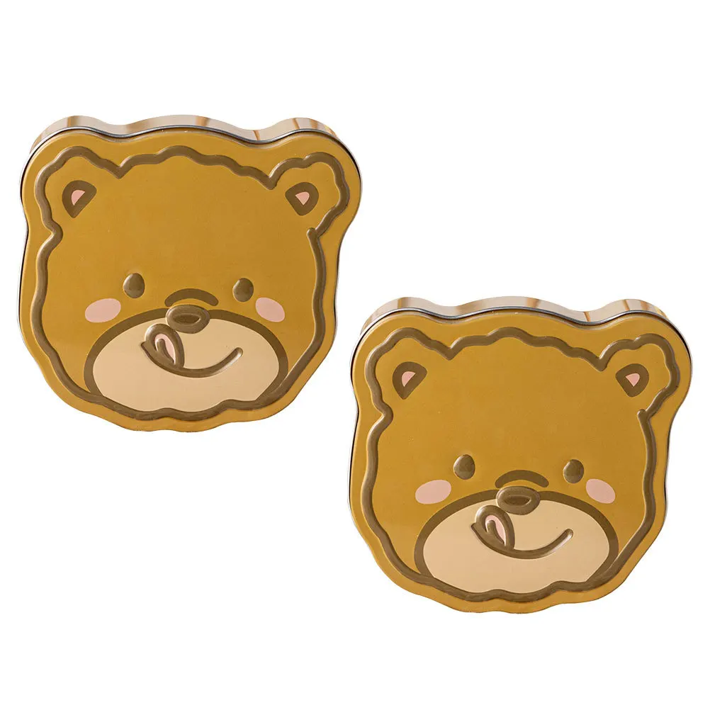 

2Pcs Bear Printed Cookie Tin Candy Storage Tinplate Box Biscuit Container Party Decoration Empty Tins for Cookies