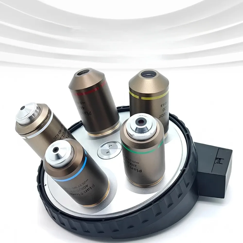 Biological Flat Field Semi Apochromatic escence Objective Lens 4x10x20x40x100x Plan For Microscope