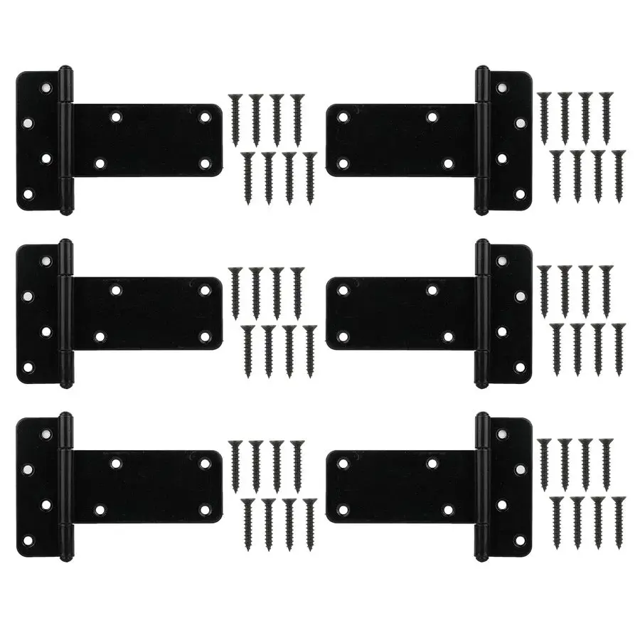 in TStrap Shed Door Hinges 140 Lbs Capacity, 6 Pack Heavy Duty Gate Hinge,Gate Strap Hinges, Black Wrought Hardware for Wooden F