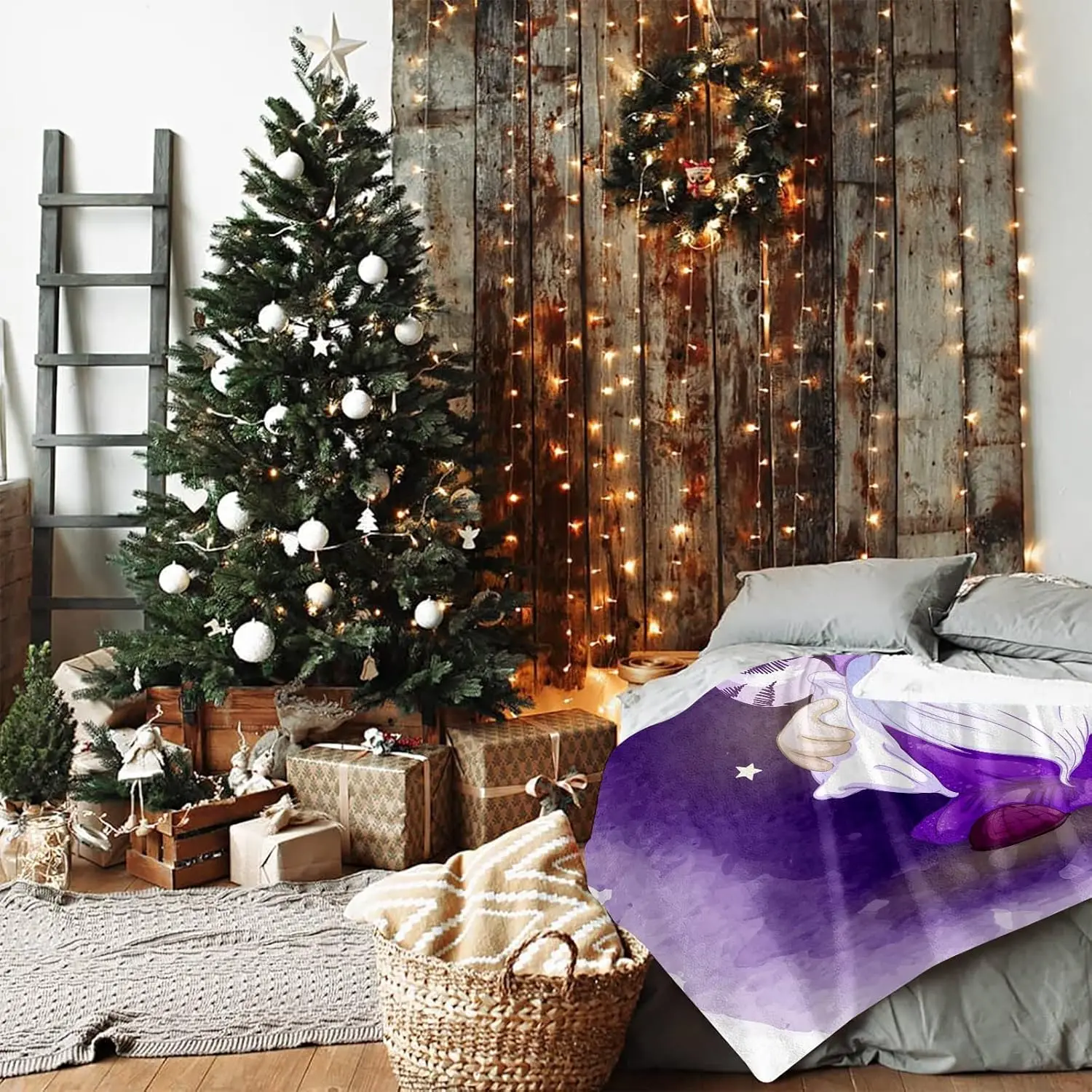 Flannel Bed Blanket Cartoon Sleepy Gnome Purple Cozy&Soft Plush Blankets for Bed Couch Living Room Sofa Chair, 60x80 Inch