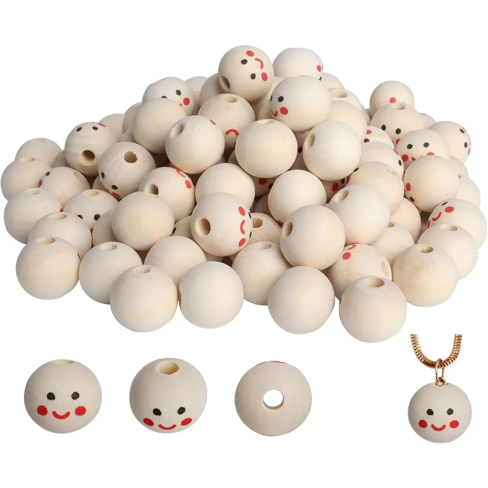 120 Pieces of 20mm Round Wooden Beads with Surface, Worm Shaped Wooden Beads with Surface for School, Family Christmas Gift