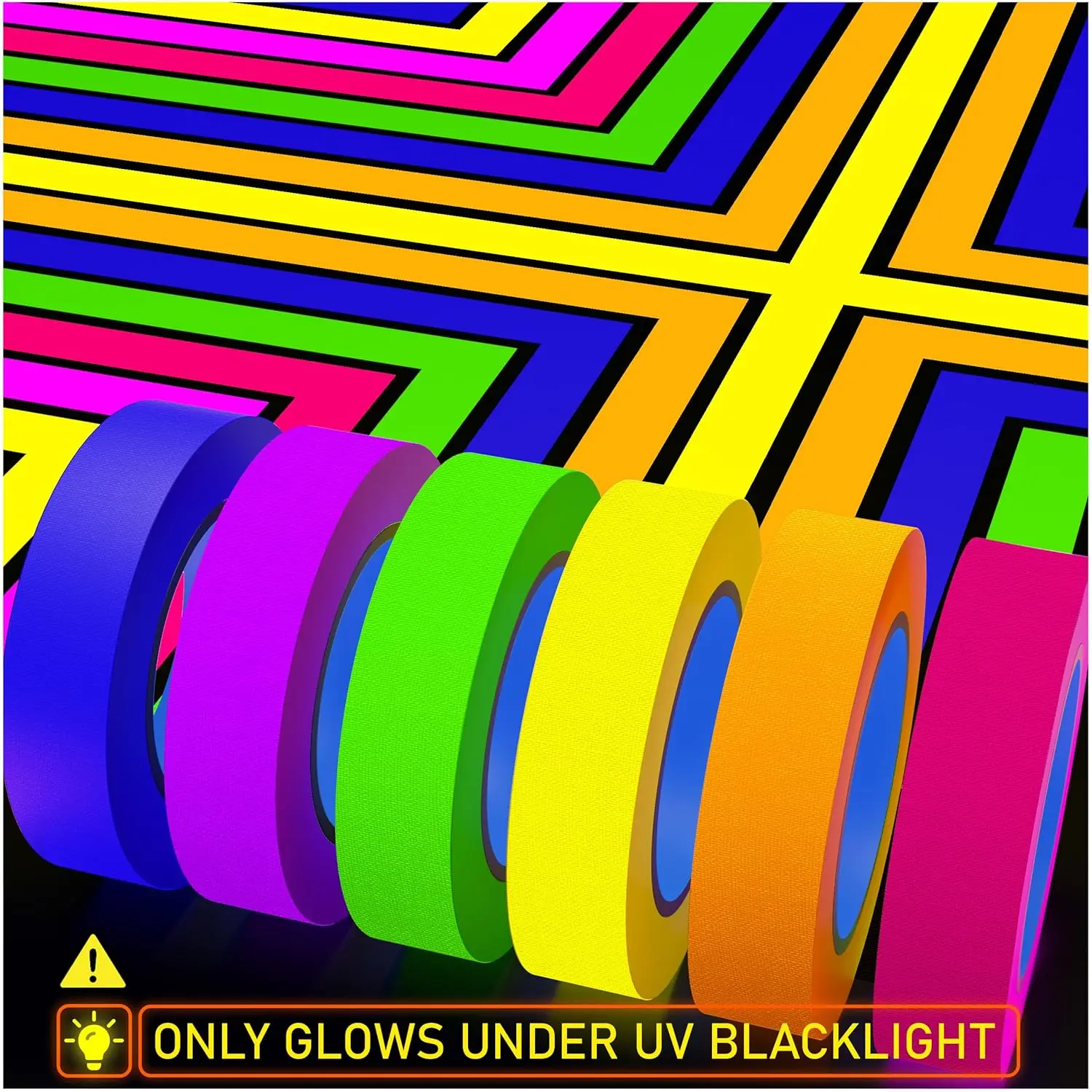 6-Color Neon Tape, UV Active, Fluorescent Tape Suitable for Black Light Parties, DIY Decoration and Color Marking, Versatile