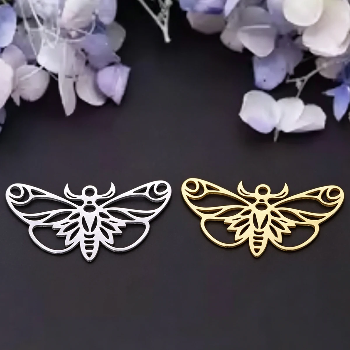 3pcs Stainless Steel Butterfly Moth Charms Hollow Insect Pendant for DIY Jewelry Making Necklace Earrings Findings Supplies