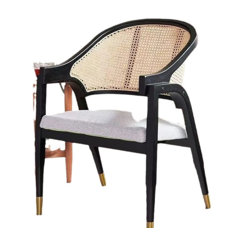 

Nordic simplicity, solid wood dining chair, rattan leisure chair, restaurant, homestay retro