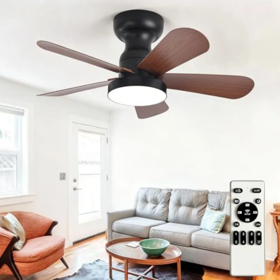 

Small Ceiling Fan with Lights: Flush Mount Fan with Light and Remote - Low Profile Ceiling Fans Reversible Quiet DC Motor for B