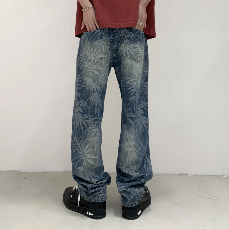 2024 Spring/Summer New High-end Fashion Designer Edition Loose Straight Jeans Hawaii Beach Tide Printed Wide Leg Pants