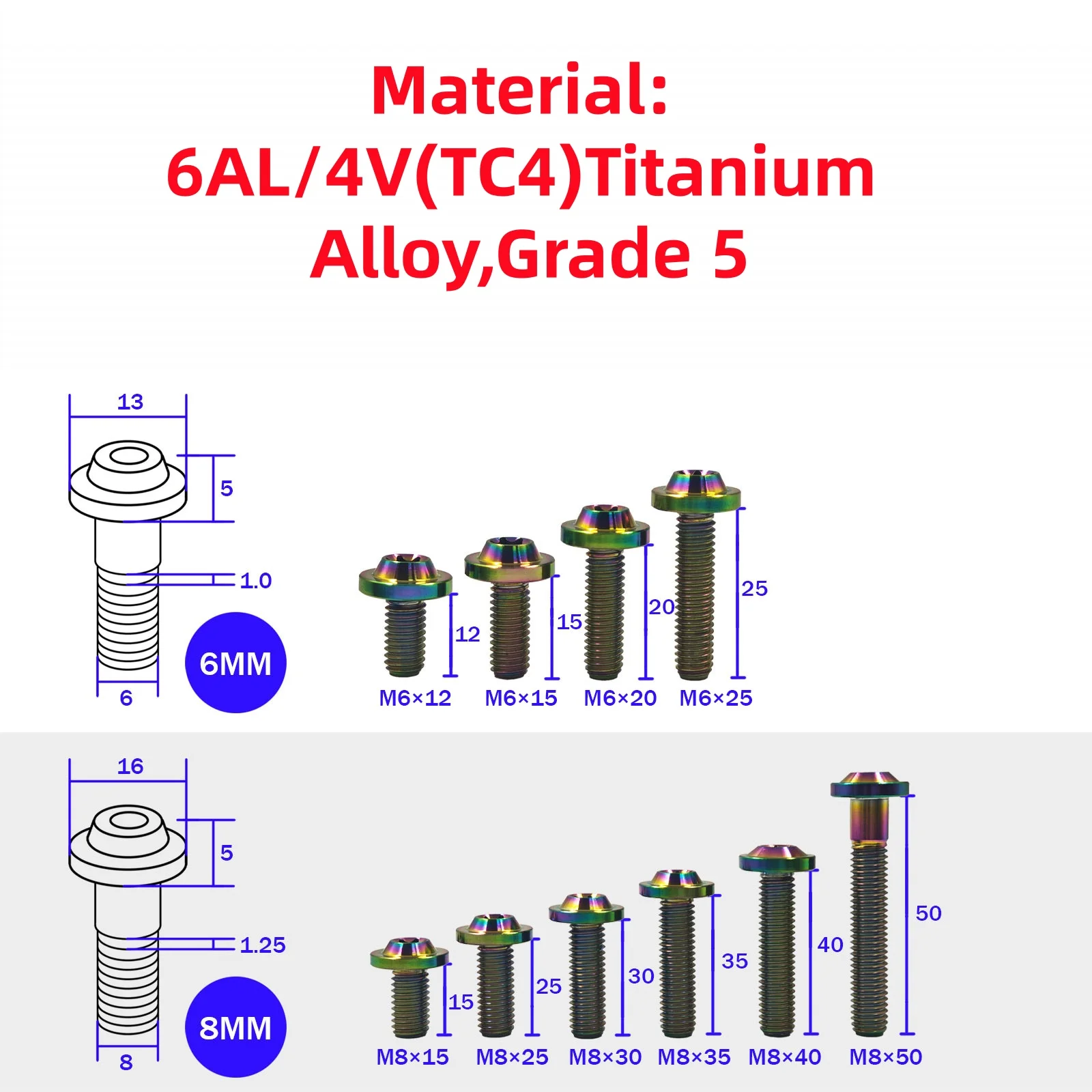 M6 M8 Titanium Bolts for Motorcycle Bike Car Disc Brakes Screws Lightweight Upgrade Fasteners