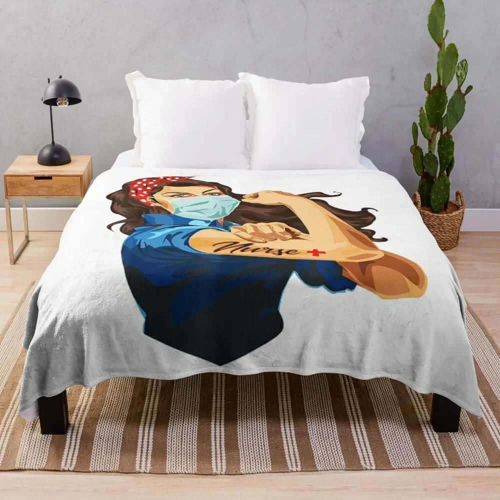 Rosie The Riveter - Woman Nurse Throw Blanket Stylish Couch Blanket for Home Living Room