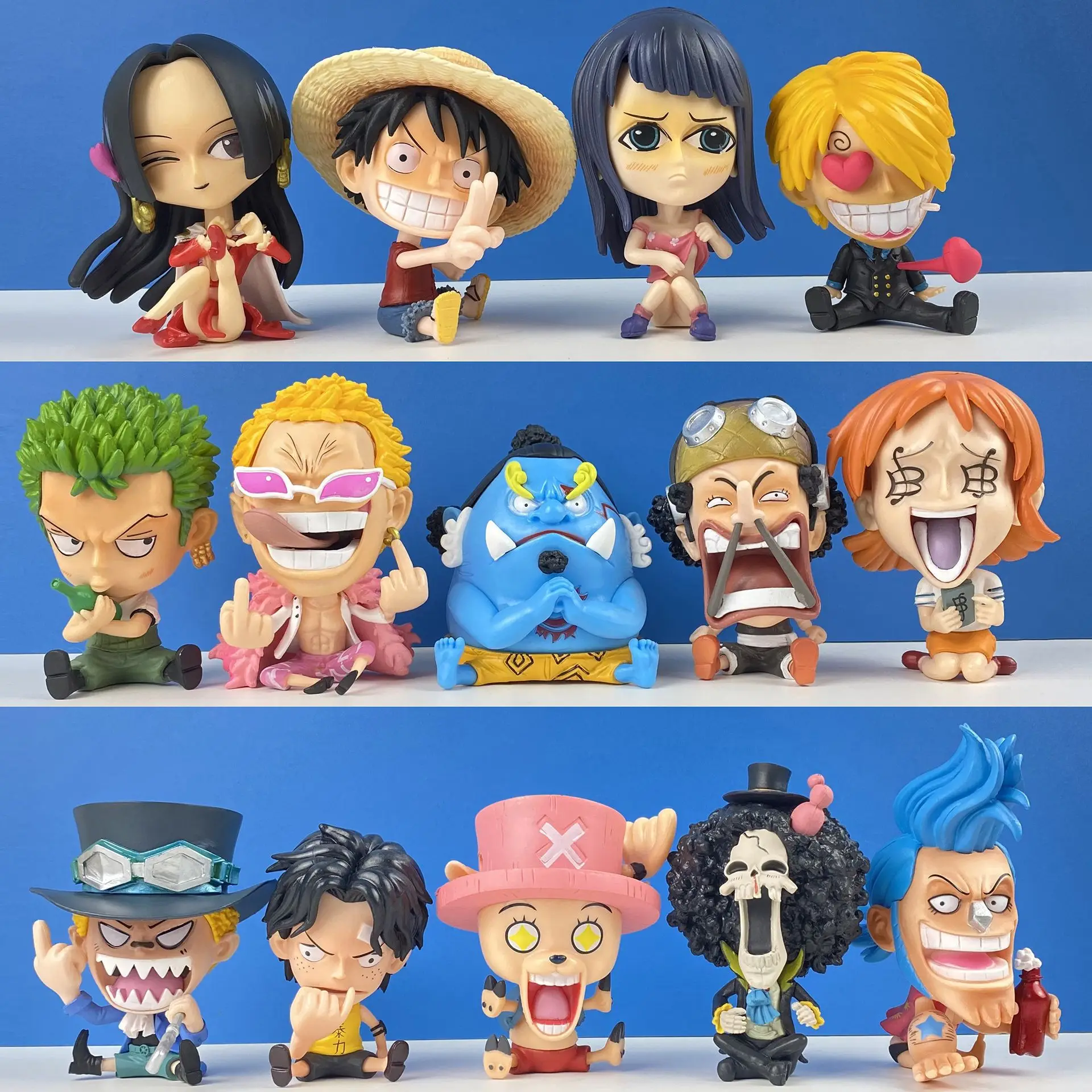 Anime One Piece Zoro Luffy Sanji Sitting Figure Toys Robin Nami Brook Chopper  PVC Q Version Car Decoration Model