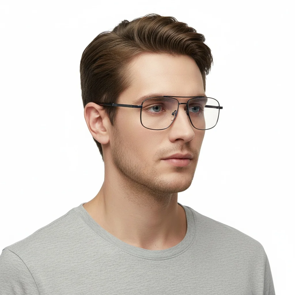 Fashionable Men's Retro Double-striped Pilot Style Eyeglass Frame - Metal Large Frame Car Glasses6012