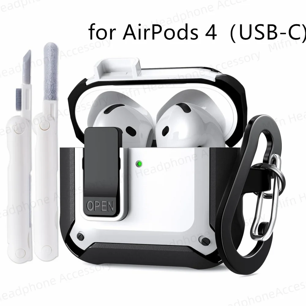 Novo para airpods 4th caso com bloqueio seguro à prova de choque proteger capa dura para apple airpods 4th geração caso com kit mais limpo