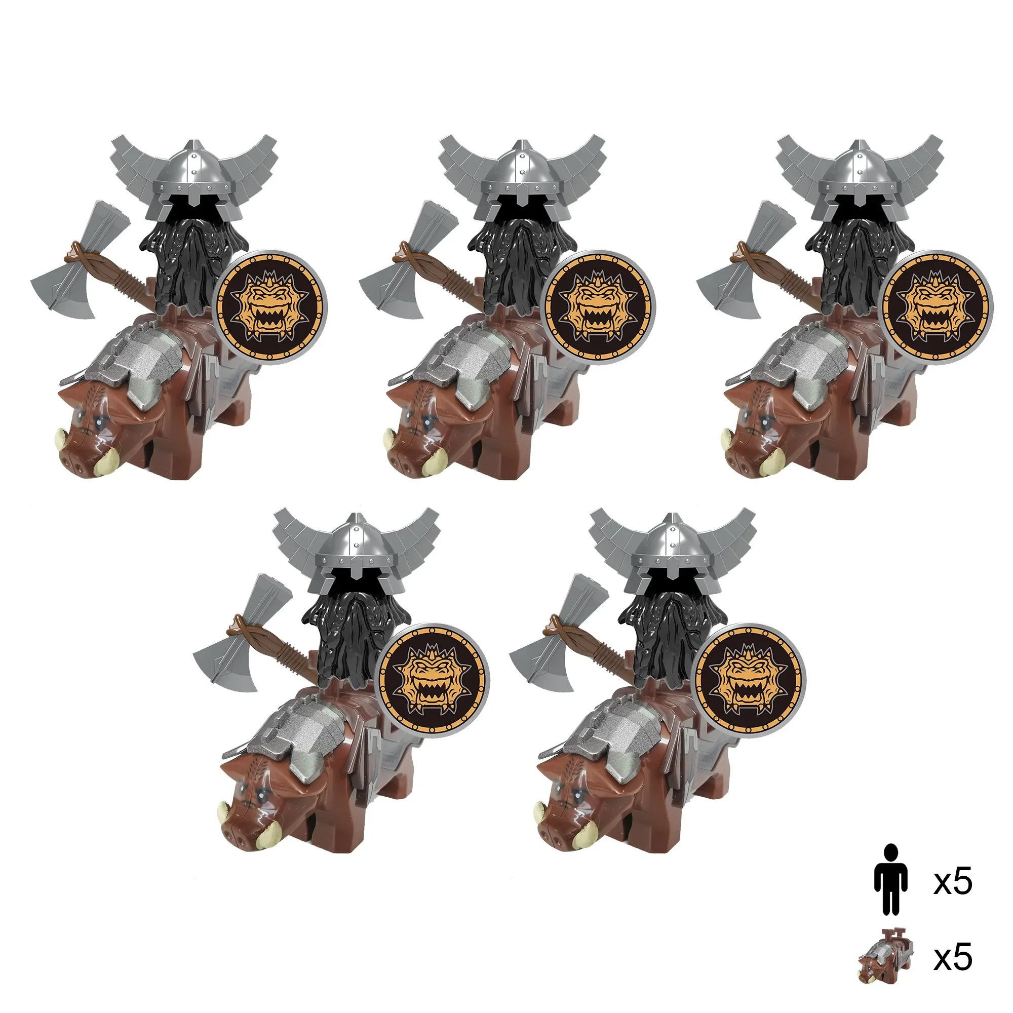 Boar Mount Horse for Dwarf Castle Medieval Age Royal Cavalryman Knights w/ Battle Steed Cavalry Warrior Building Block