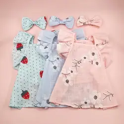 Dog dress for Female Pet Cat Puppy Floral Princess Skirt Summer Puppy Dog Skirt Cotton with Bow-knot Headwear Pet Supplies