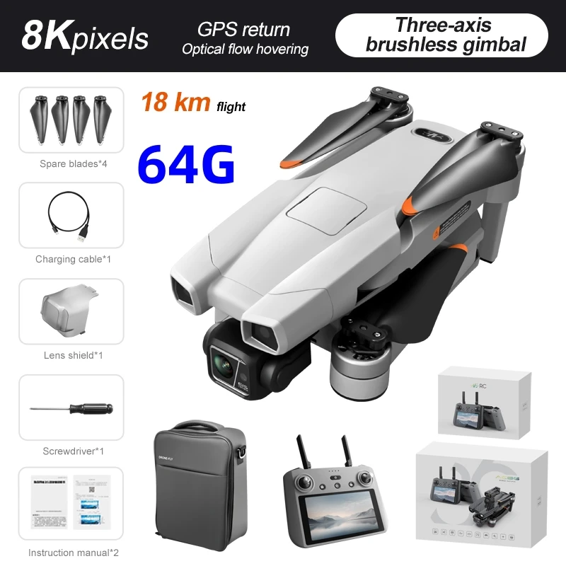 

AE86 8K Camera 5.5Inch Touch Screen Remote Control Drone New GPS Drone 6KM Digital Image Transmission 3-Axis Gimbal FPV UAV