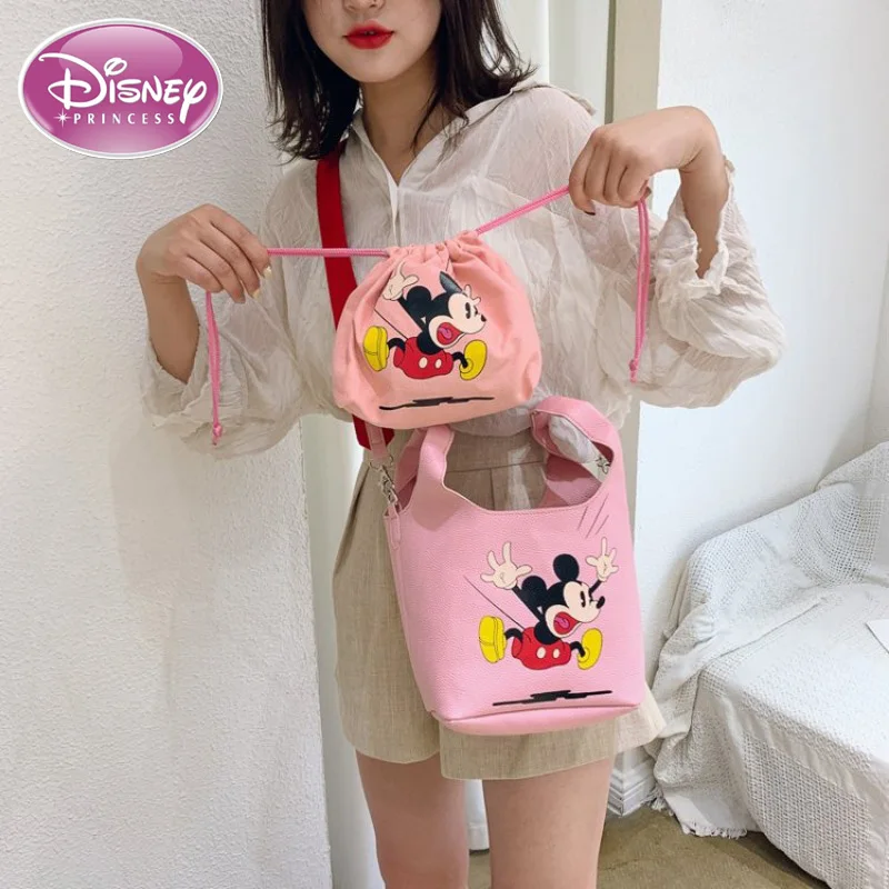 Disney Cartoon Mickey Handbag Girls 2024 New Niche Bucket Bag Commuting Versatile Shoulder Crossbody Bag Cartoon Women\'s Bag