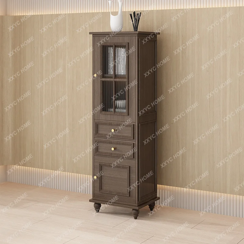 XXFactory Direct Solid Wood Retro Arch Square Door Wine Cabinet Small Apartment Low Cabinet Storage