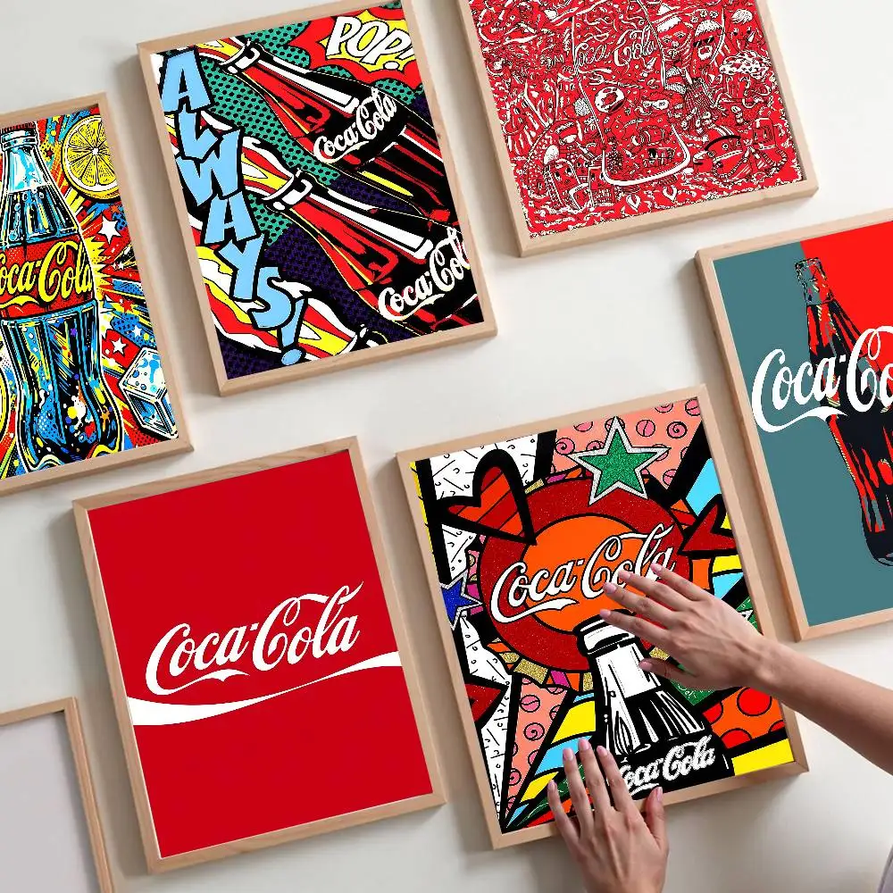 Pósteres de Anime Vintage de Coca-Cola, Adhesivos de Papel Blanco, Decoración Kawaii para Habitaciones, Bares y Cafés
