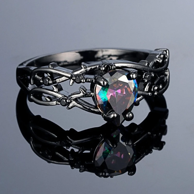 Anillo lujoso y moderno con estampado de Color negro de circón, adecuado para banquetes de mujeres, fiestas, regalos de joyería