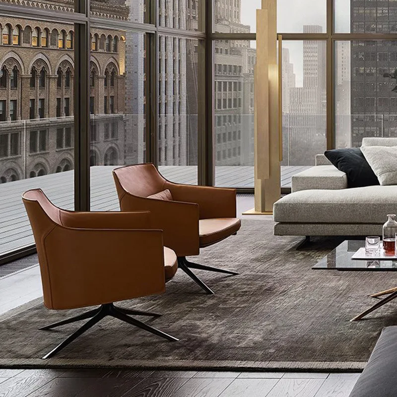 Foshan factory, light luxury leather sofa chair, hotel lobby rest negotiation area, Italian simple leisure single chair